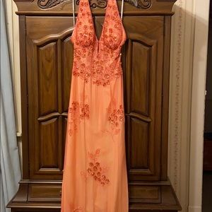 Silk backless pink/peachy color bejeweled dress